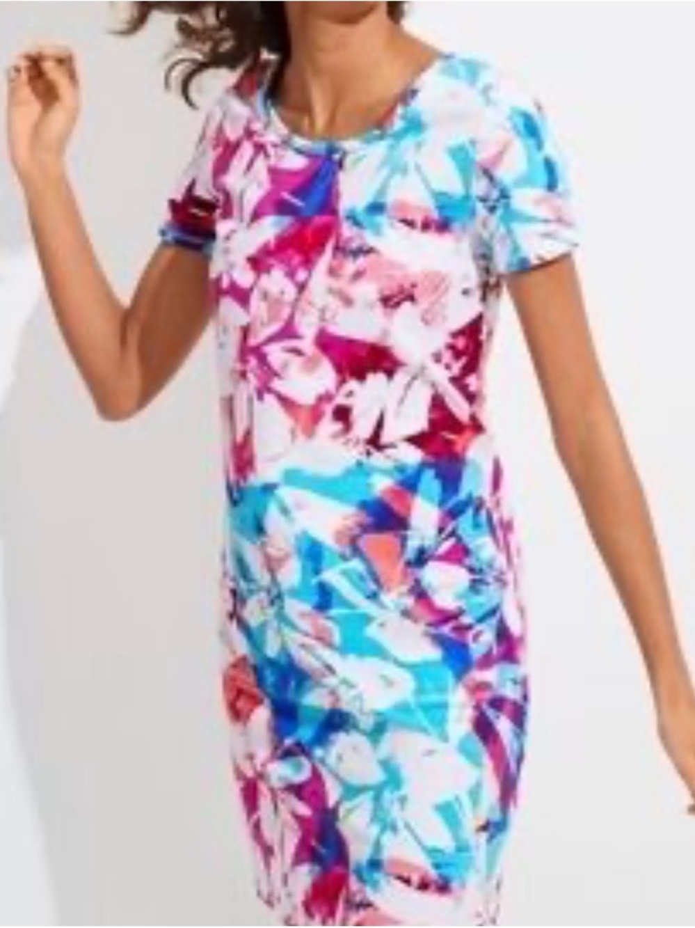 Talbots T dress Multicolor Floral Shift Dress - Pink & Blue, Large, EUC.